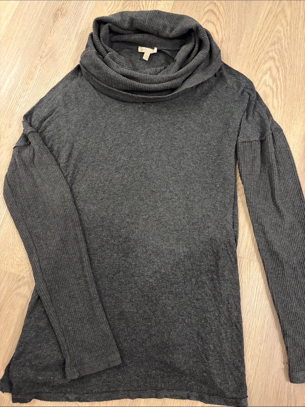 Anthropologie Bordeaux Charcoal Cowl Neck Ribbed-Sleeve Sweater